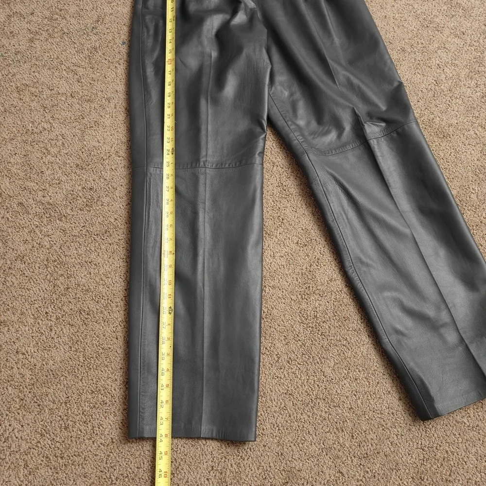 VTG West Bay Women Sz 14 Charcoal Gray Lamb Napa Leather‎ Pleated Trousers Pants
